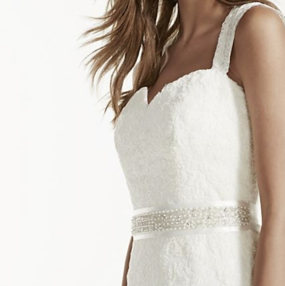 David's Bridal Cap Sleeve Lace Wedding Dress With Keyhole Back - Picture 4 of 6